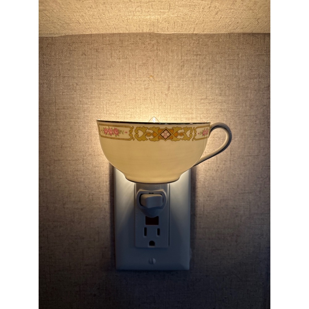 Handcrafted Vintage Teacup Night Light Floral Ceramic Cottagecore Wall Plug In